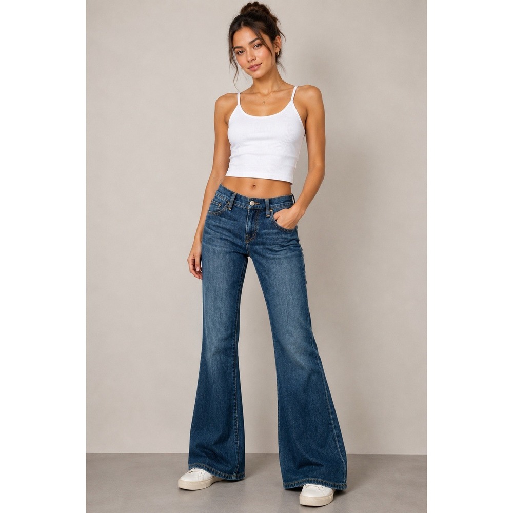 New York & Company Y2K Bootcut Jeans Women Size 26 Blue Denim Faded Flare